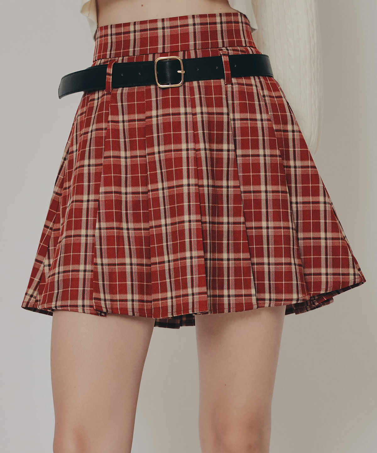 REDYAZEL「ローベルトプリーツミニスカート」|フレア|赤系チェック