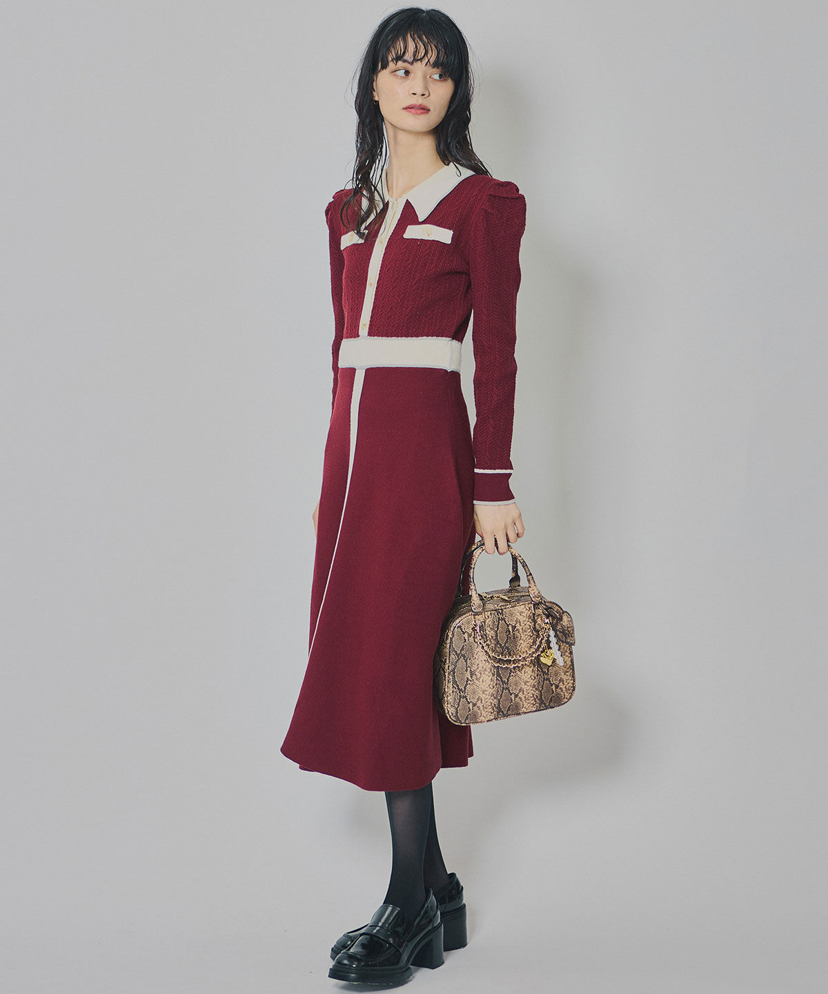 REDYAZEL「マルチケーブルバイカラーニットワンピース」|ワンピース|