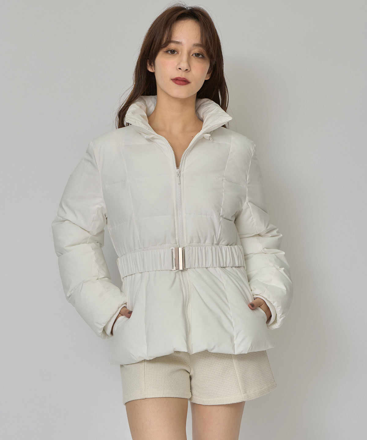 REDYAZEL「ベルトデザインキルティングファイバーダウンジャケット」|ダウン|