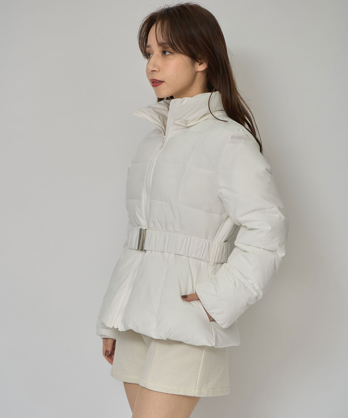 REDYAZEL「ベルトデザインキルティングファイバーダウンジャケット」|ダウン|