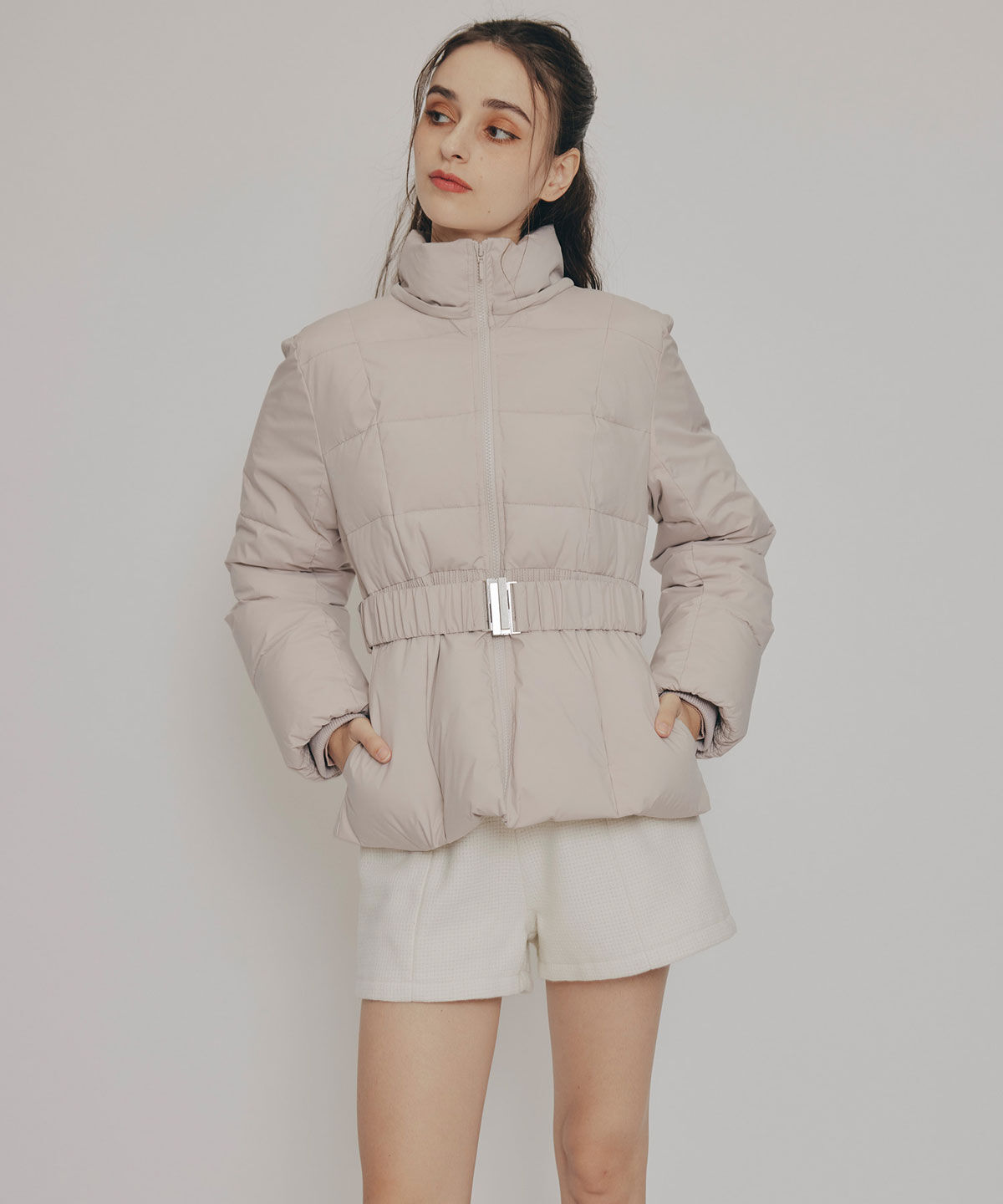 REDYAZEL「ベルトデザインキルティングファイバーダウンジャケット」|ダウン|