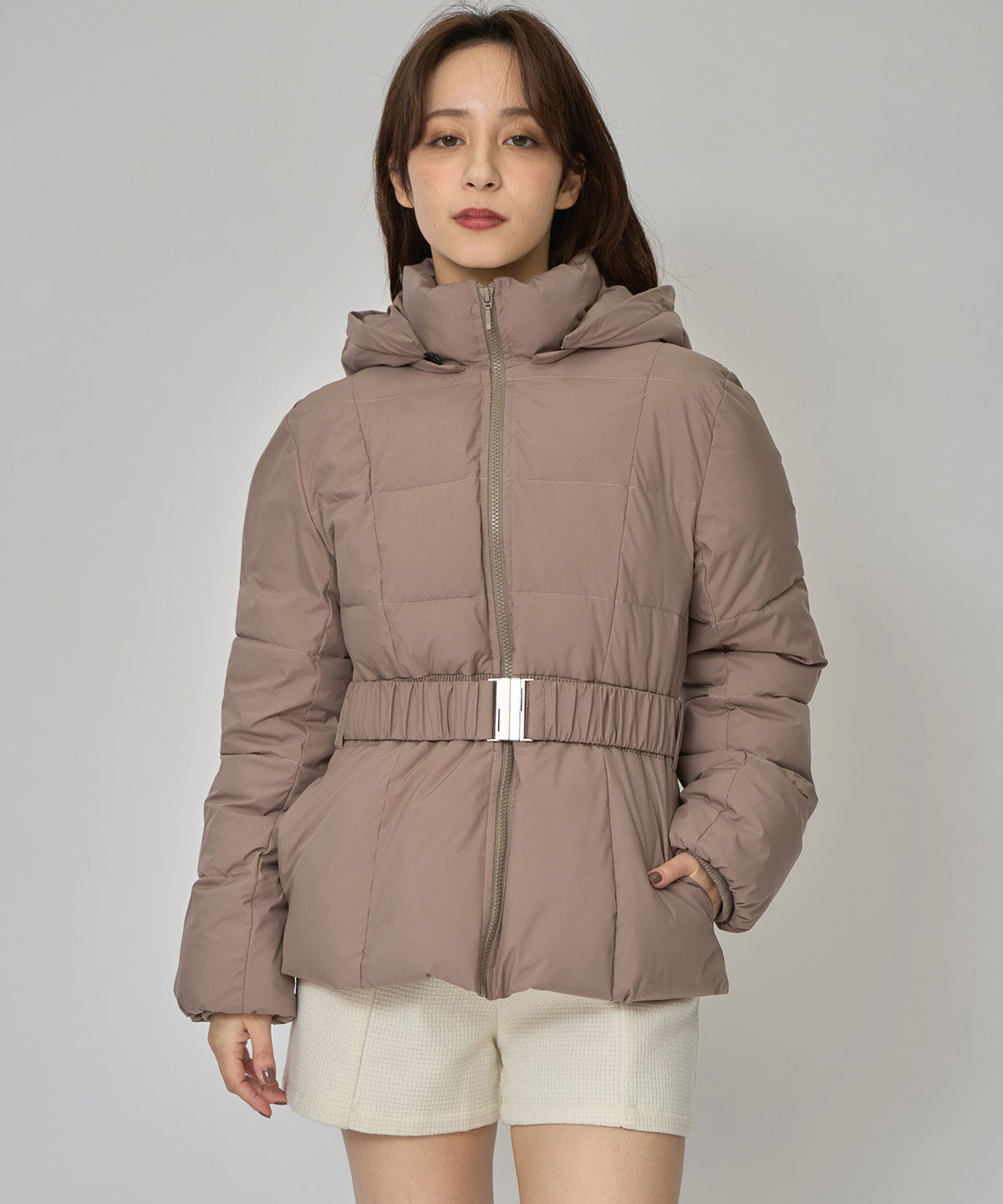 REDYAZEL「ベルトデザインキルティングファイバーダウンジャケット」|ダウン|