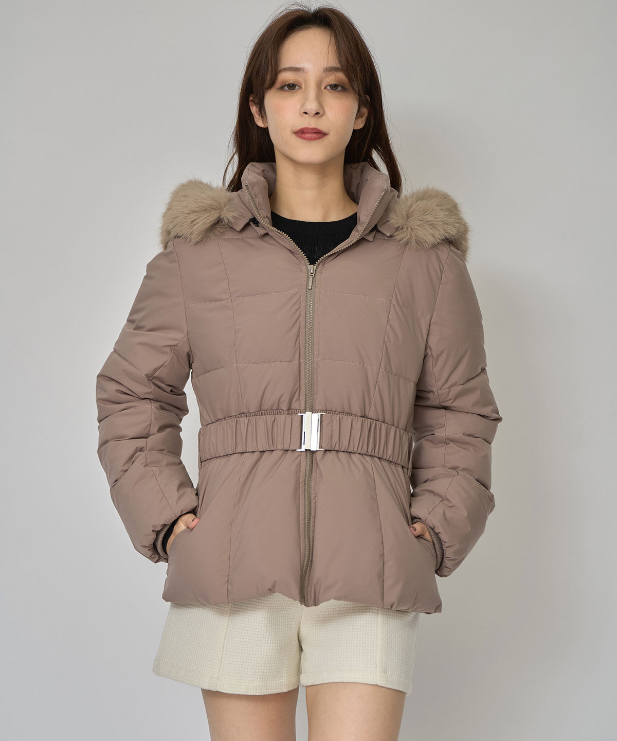 REDYAZEL「ベルトデザインキルティングファイバーダウンジャケット」|ダウン|