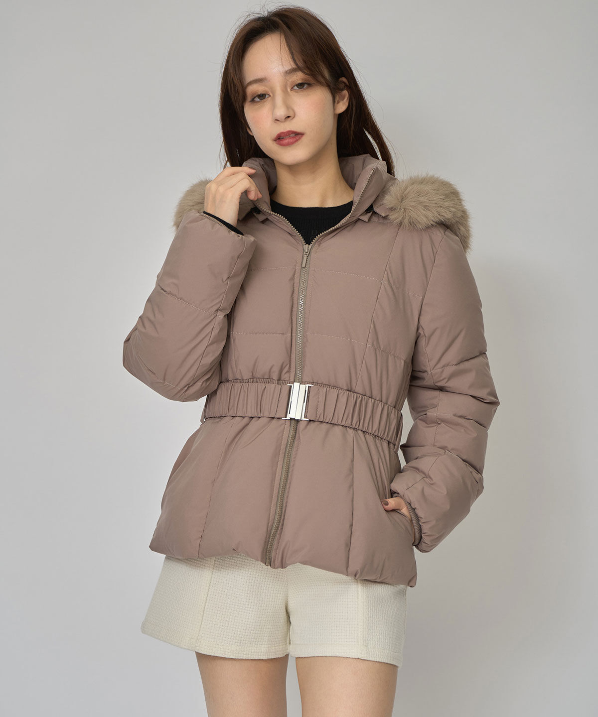 REDYAZEL「ベルトデザインキルティングファイバーダウンジャケット」|ダウン|