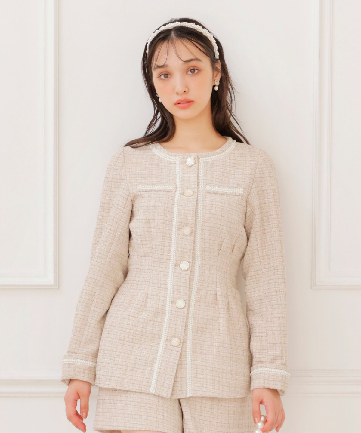 WILLSELECTION「ラメツイードジャケット」|ノーカラージャケット|