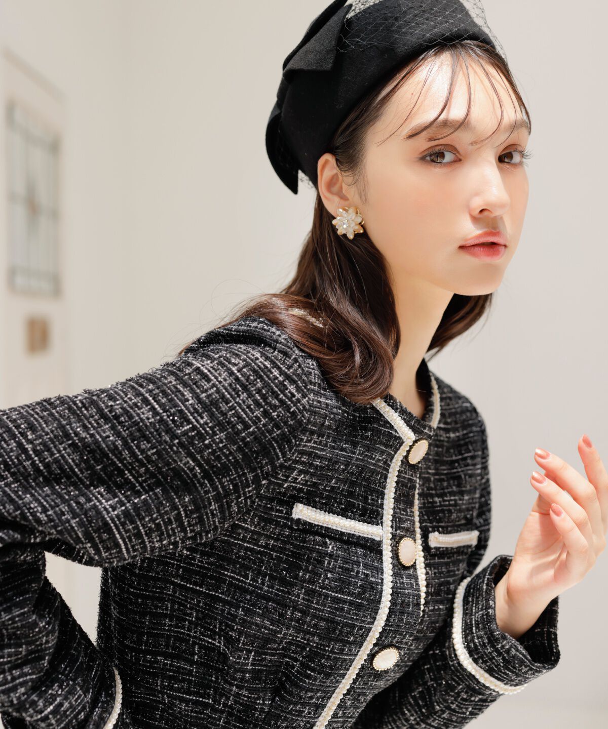 WILLSELECTION「ラメツイードジャケット」|ノーカラージャケット|