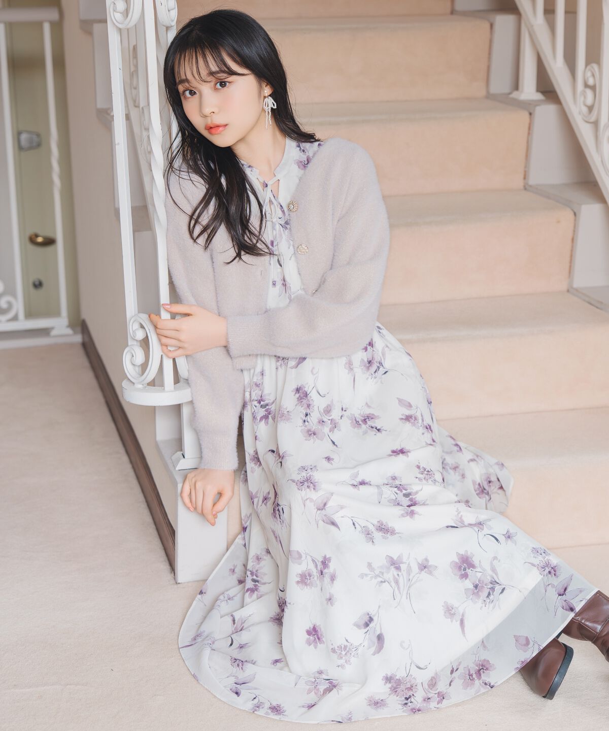 WILLSELECTION「フラワープリントウエストシャーリングワンピース」|ワンピース|