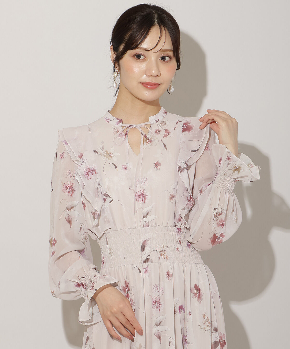 WILLSELECTION「フラワープリントウエストシャーリングワンピース」|ワンピース|