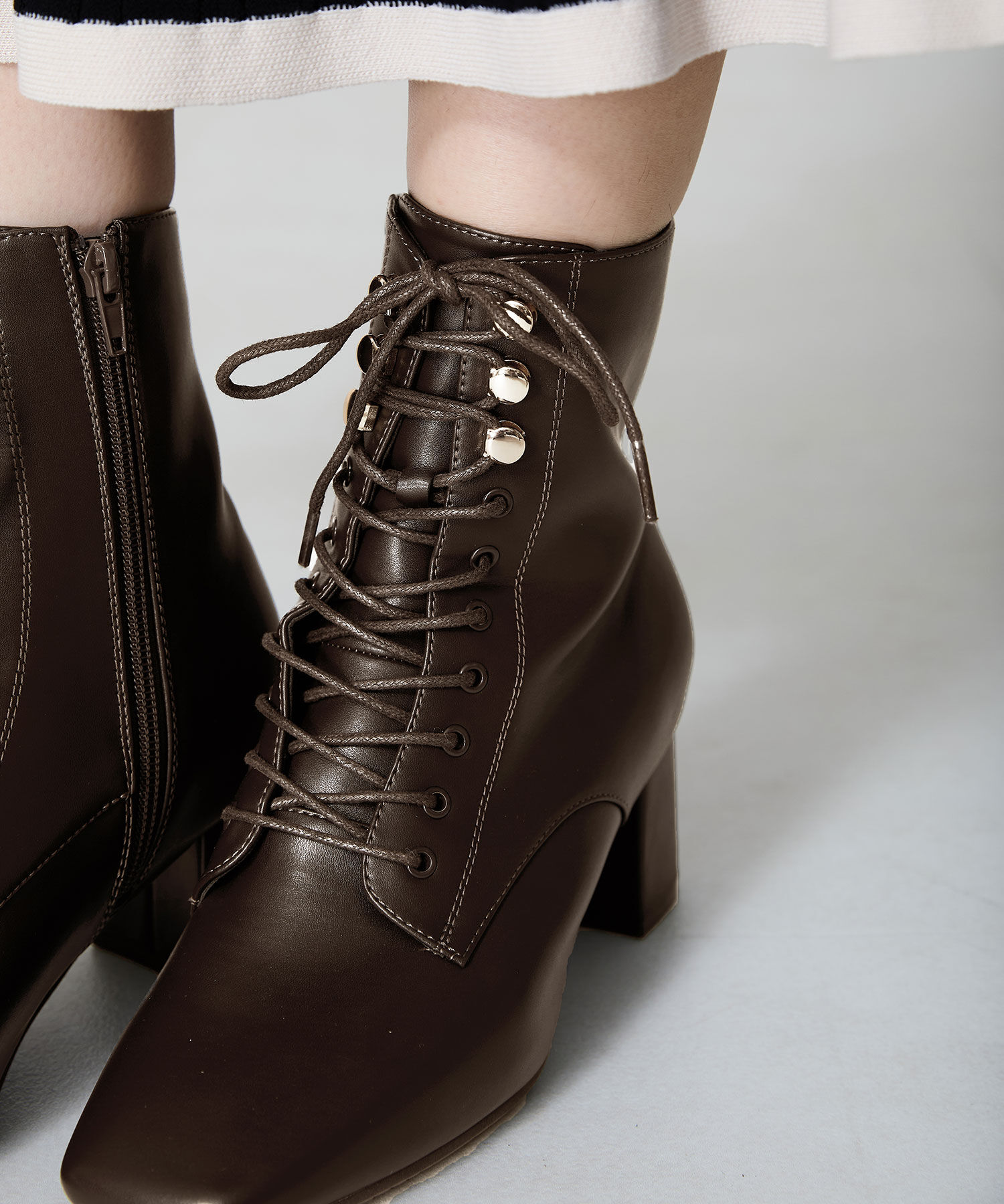 ORiental TRaffic「スクエアトゥ レースアップ ヒールブーツ /41428 袴ブーツ」|ショートブーツ|