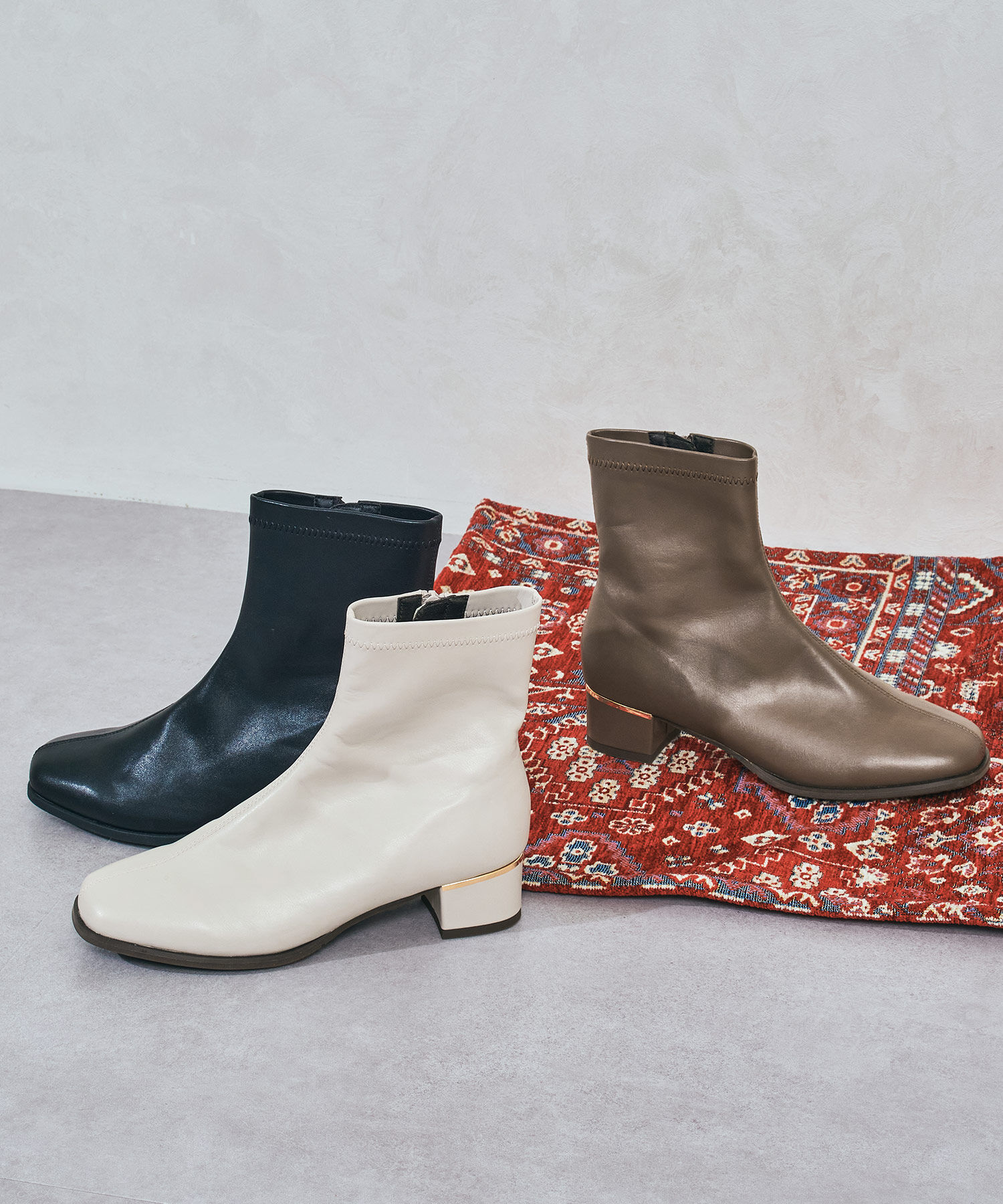 WA Oriental TRaffic「●2025秋冬新作●ヒールパーツ ストレッチ ブーツ /52402 シンプル 通勤 ショートブーツ」|ショートブーツ|