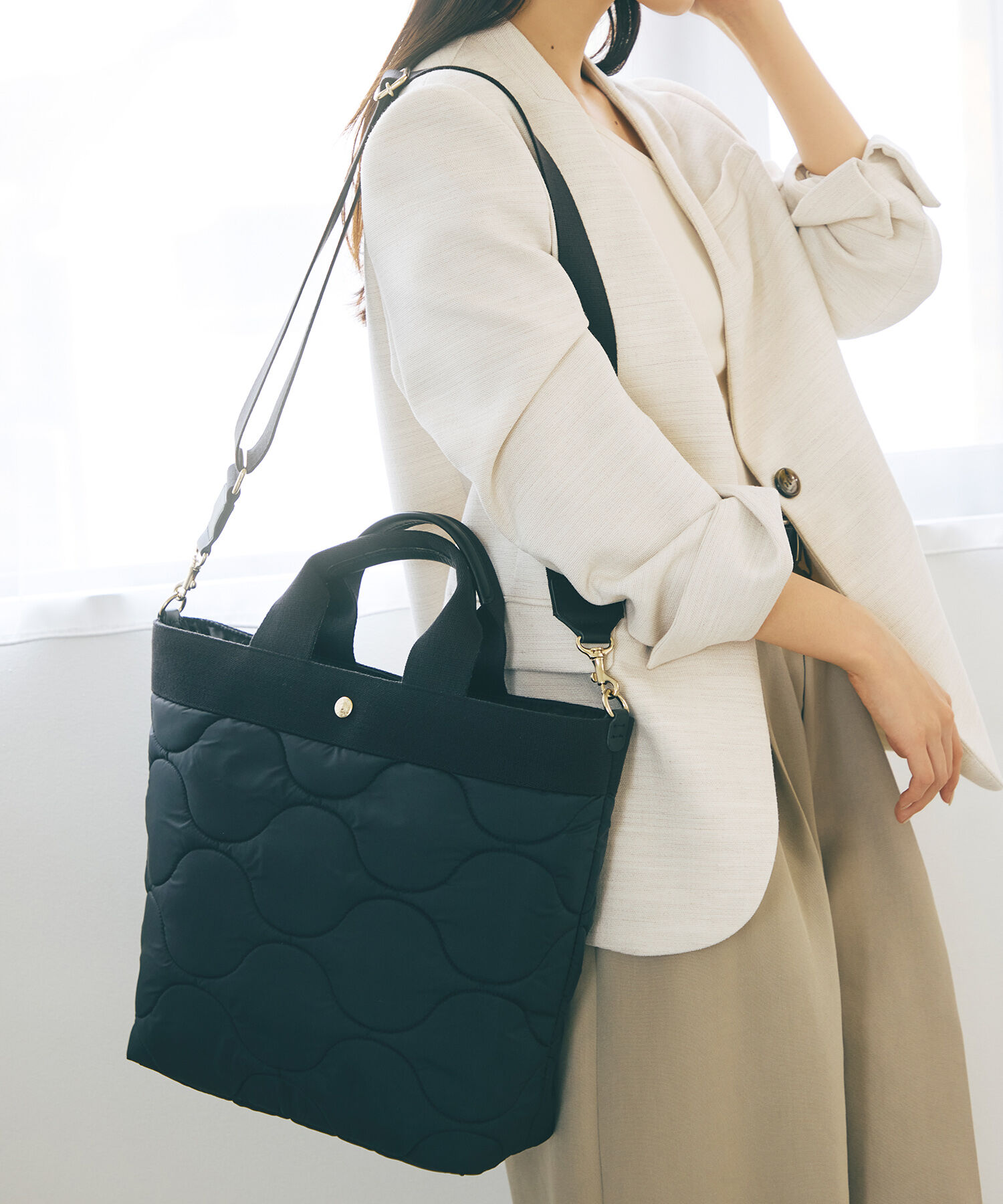 TOPKAPI BREATH「【Breath TOPKAPI】RIPPLE リプル キルティング ショルダー付き 縦型 トートバッグ / 撥水 / 軽量」|トートバッグ|