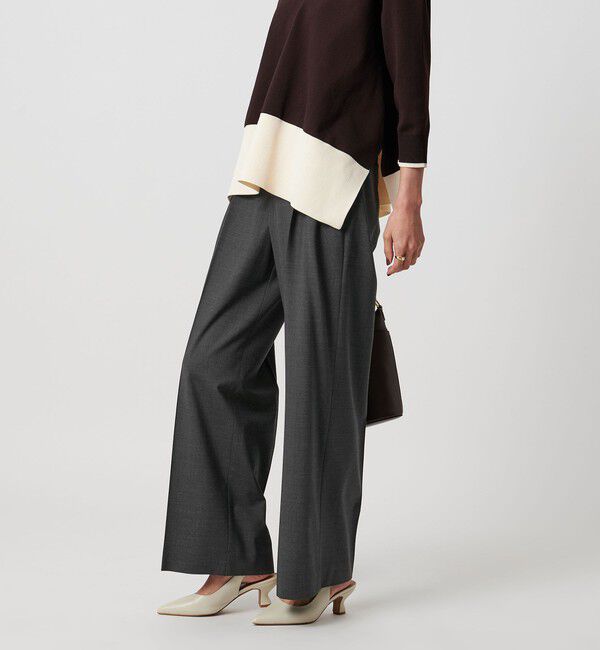 UNITED ARROWS「トロピカル ２タック ワイドパンツ ストレッチ」|チノ|DK.GRAY