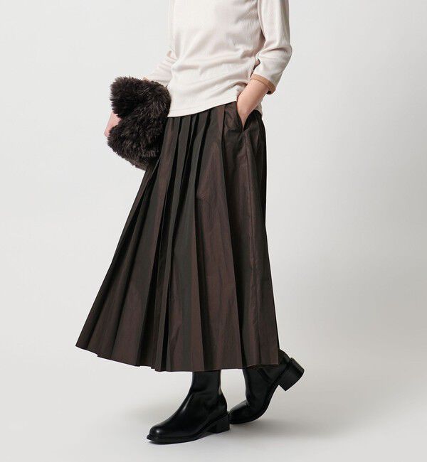UNITED ARROWS「タフタ プリーツ ラメ スカート」|スカート|DK.BROWN