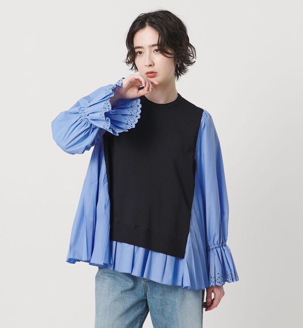 UNITED ARROWS「プリーツ コンビ ニット ブラウス ‐ウォッシャブル‐」|シャツ・ブラウス|