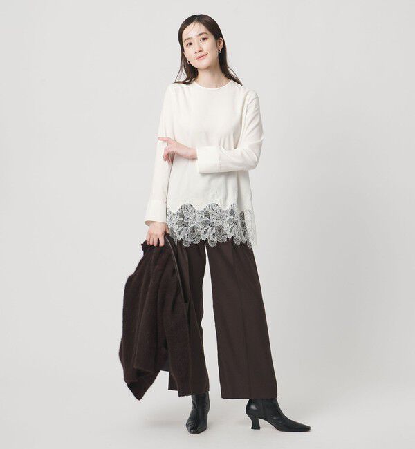 UNITED ARROWS「バックサテン レースコンビ ブラウス ‐ウォッシャブル‐」|シャツ・ブラウス|