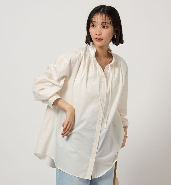 UNITED ARROWS green label relaxing「［size SHORTあり］フリルネック ブラウス」|シャツ・ブラウス|WHITE