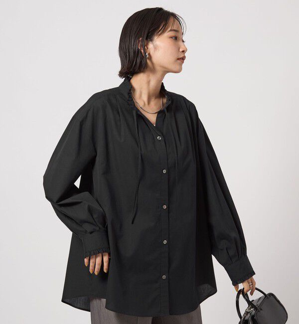 UNITED ARROWS green label relaxing「［size SHORTあり］フリルネック ブラウス」|シャツ・ブラウス|BLACK