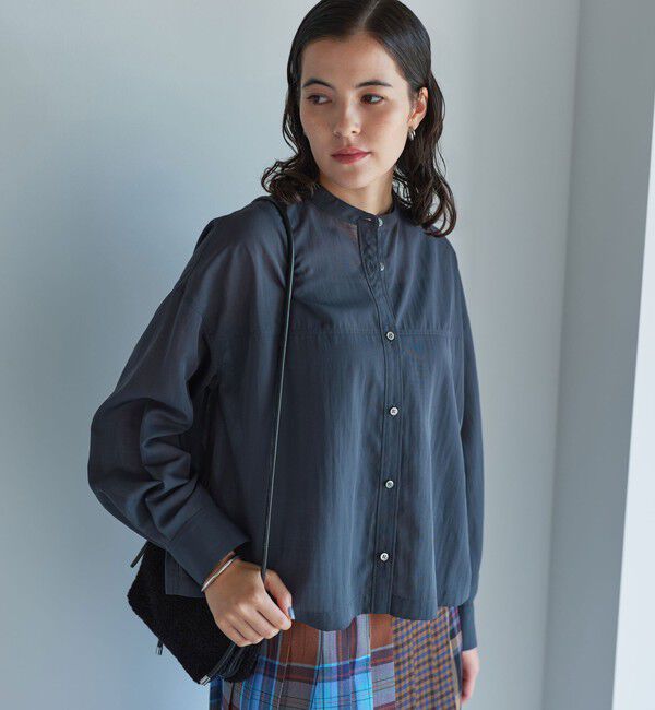 UNITED ARROWS green label relaxing「ソモウライク シアー バンドカラー シャツ」|シャツ・ブラウス|BLACK