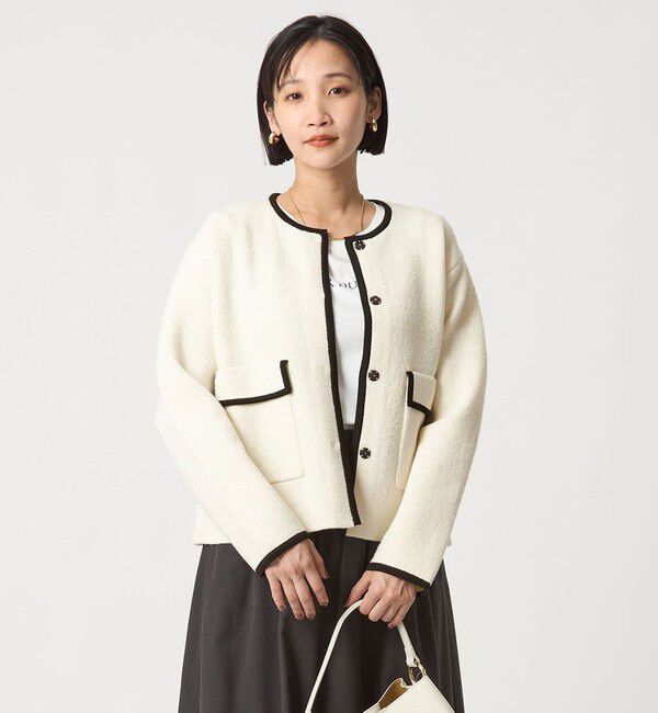 UNITED ARROWS green label relaxing「パイピング ノーカラー ニット カーディガン -ウォッシャブル-」|カーディガン|OFF WHITE