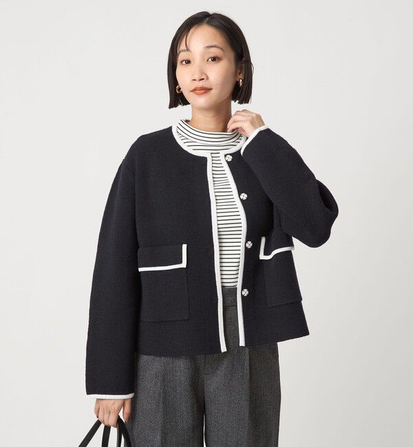 UNITED ARROWS green label relaxing「パイピング ノーカラー ニット カーディガン -ウォッシャブル-」|カーディガン|