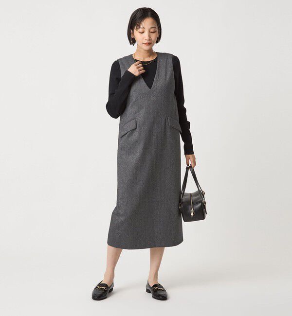 UNITED ARROWS green label relaxing「ホームスパン ジャンパースカート ストレッチ」|ジャンパースカート|BLACK