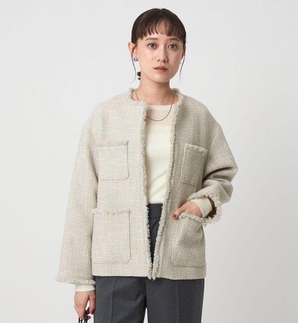 UNITED ARROWS green label relaxing「ミックスツイードライク ポケット ノーカラー ジャケット」|ノーカラージャケット|