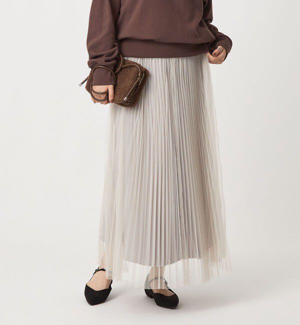UNITED ARROWS green label relaxing「［size SHORT/TALLあり］2WAY チュール プリーツ スカート」|フレア|LT.GRAY