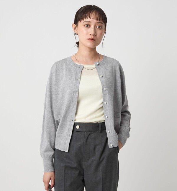 UNITED ARROWS green label relaxing「ラメ クルーネック ニット カーディガン ウォッシャブル」|カーディガン|LT.GRAY