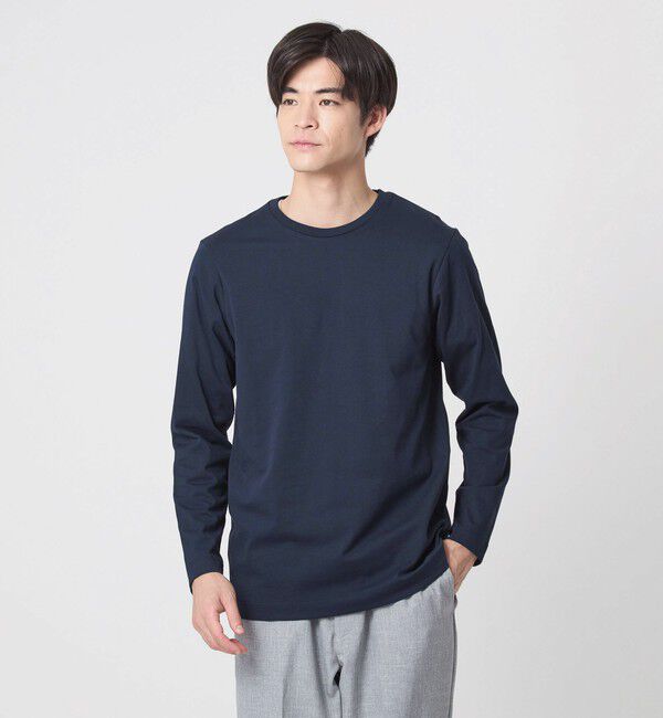 UNITED ARROWS green label relaxing「LONG FIBER COTTON クリア クルーネック 長袖 Tシャツ」|Tシャツ・カットソー|NAVY