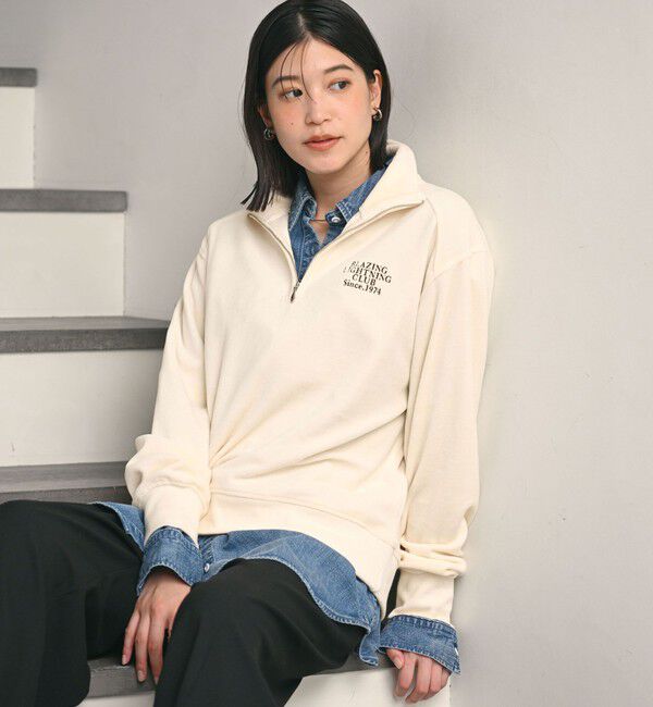 UNITED ARROWS green label relaxing「【WEB限定】＜at ease＞ベロア ハーフジップ プルオーバー」|Tシャツ・カットソー|OFF WHITE