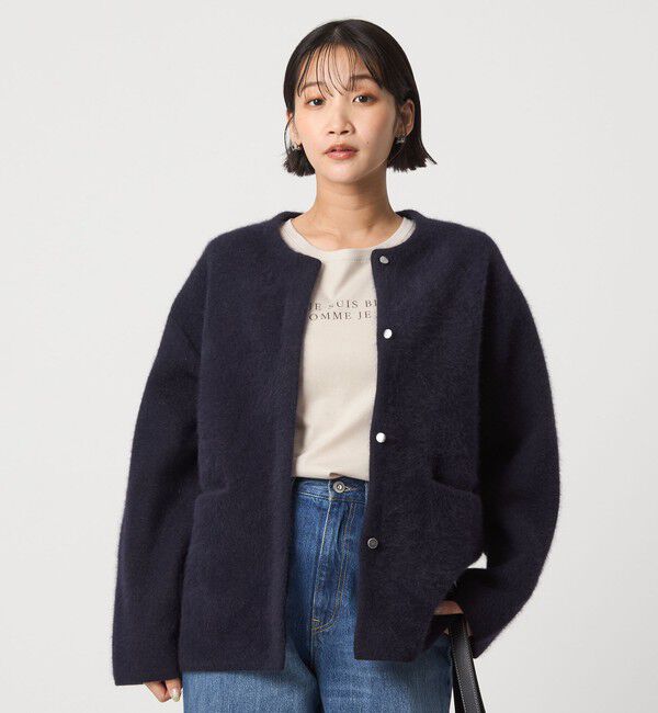 UNITED ARROWS green label relaxing「［size SHORTあり］FOXブレンド セッケツ ノーカラー カーディガン」|カーディガン|NAVY