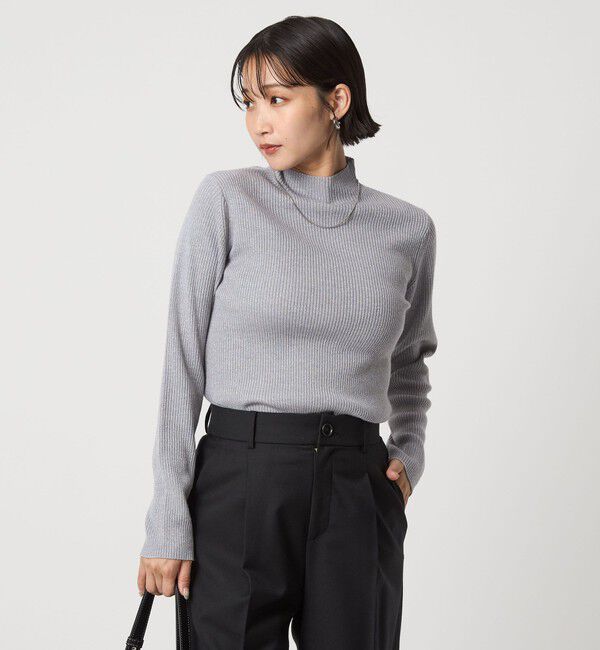 UNITED ARROWS green label relaxing「ラメ リブ ボトルネック ニット プルオーバー ウォッシャブル」|ニット・セーター|LT.GRAY