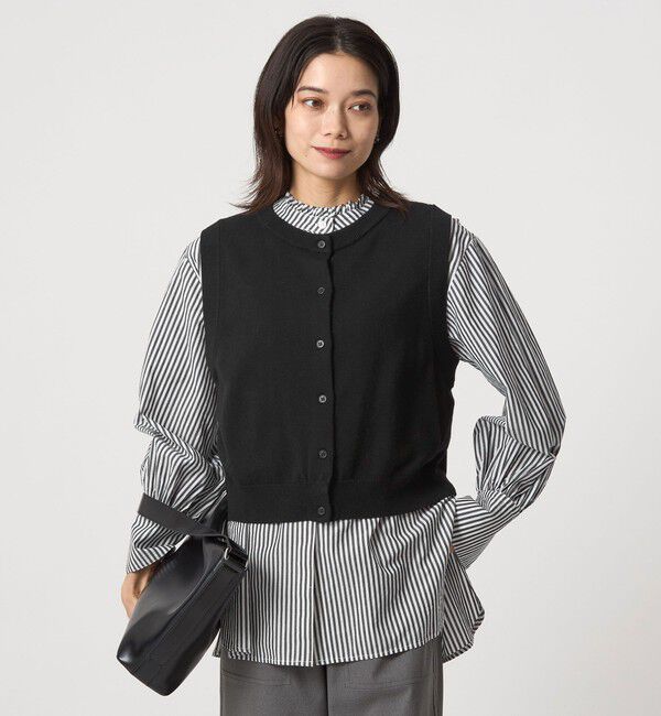 UNITED ARROWS green label relaxing「ニットベスト&times;フリルネック ブラウス」|シャツ・ブラウス|BLACK