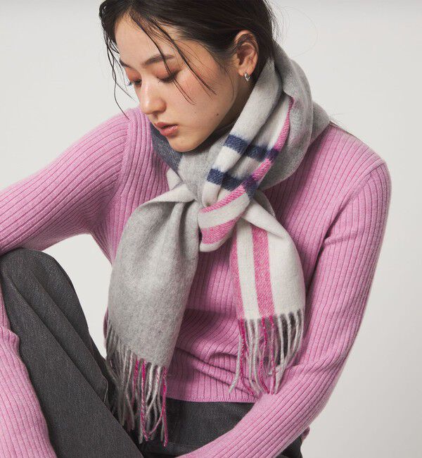 UNITED ARROWS green label relaxing「ウールリバーシブル チェックマフラー」|ストール|PINK
