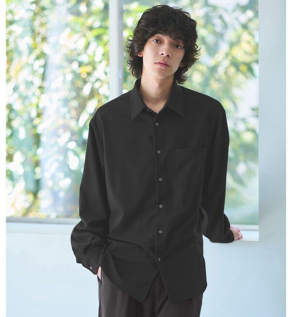 UNITED ARROWS green label relaxing「TRフラノ ジャストルーズ レギュラーカラー シャツ -ストレッチ-」|シャツ・ブラウス|BLACK