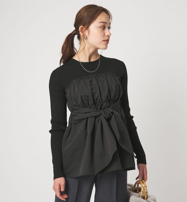 UNITED ARROWS green label relaxing「タフタ ドッキング リボン プルオーバー ニット ウォッシャブル」|ニット・セーター|