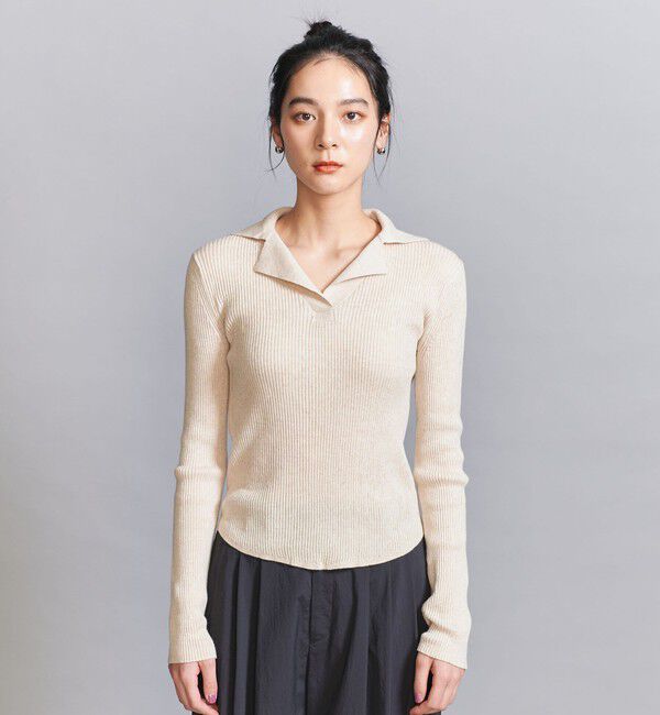 BEAUTY&YOUTH UNITED ARROWS「コットンリブ オープンカラーニット ウォッシャブル」|ニット・セーター|