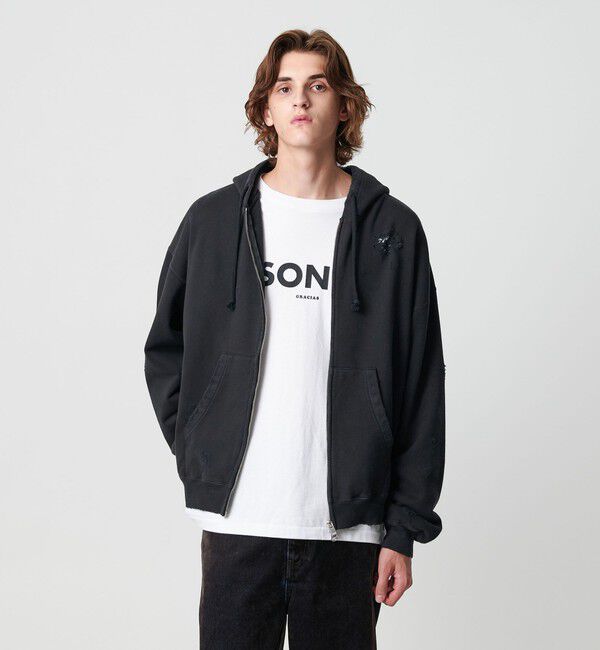 MONKEY TIME「フレンチテリー ディストレスト フルジップ フーディー」|カーディガン|