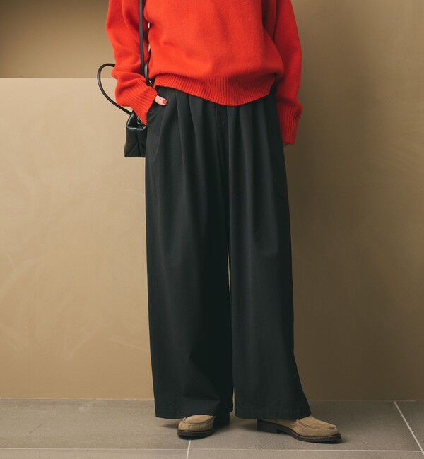 BEAUTY&YOUTH UNITED ARROWS「毛ポリエステルレーヨンブレンド ワイドタックパンツ」|スラックス|BLACK