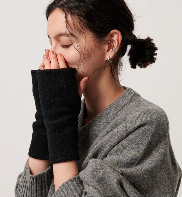 BEAUTY&YOUTH UNITED ARROWS「＜TWEEDMILL＞フリース ステッチ フィンガーレスグローブ」|手袋|BLACK