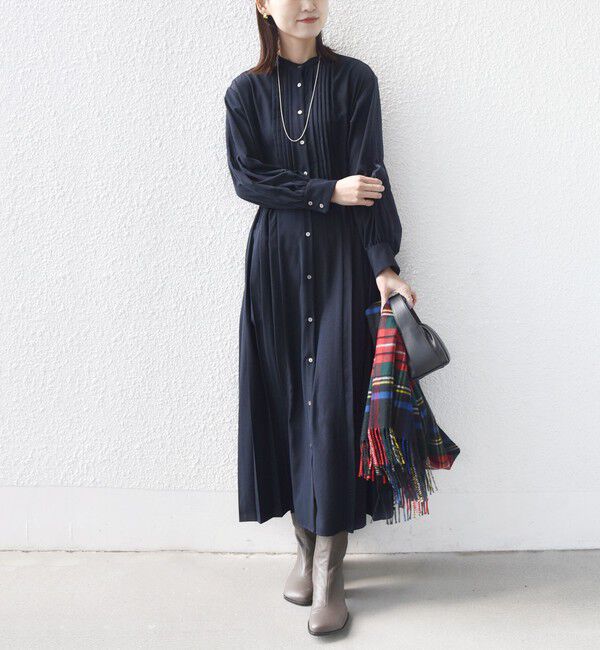 SHIPS for women「【WEB限定】〈手洗い可能〉ドット / 花柄 バンドカラー サイド プリーツ ワンピース」|ワンピース|