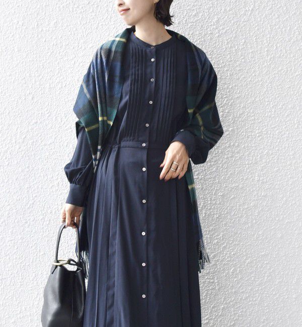 SHIPS for women「【WEB限定】〈手洗い可能〉ドット / 花柄 バンドカラー サイド プリーツ ワンピース」|ワンピース|