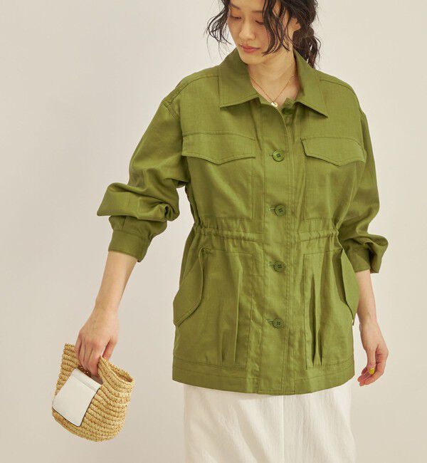 SHIPS for women「〈手洗い可能〉綿麻 ミリタリー オーバー ジャケット」|ミリタリー・モッズコート|オリーブ