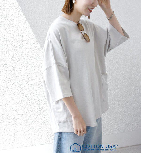 SHIPS any「SHIPS any: COTTON USA ドルマン サイド ポケット Tシャツ 24SS◇」|Tシャツ・カットソー|ベージュ