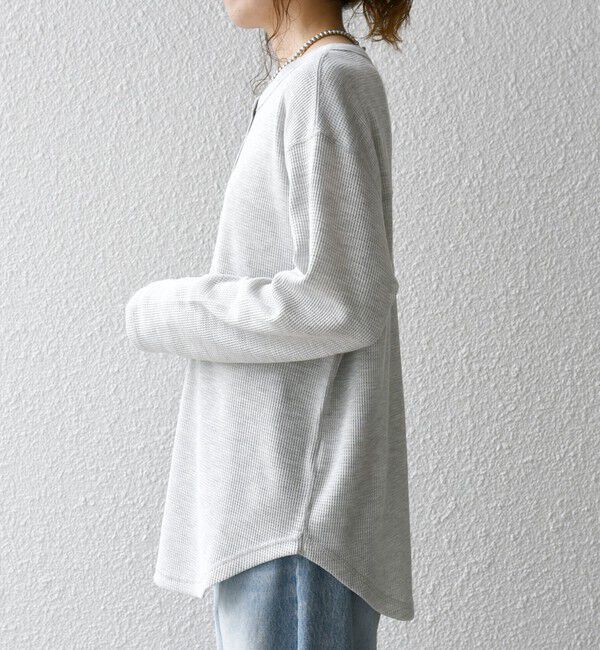 SHIPS any「SHIPS any:〈洗濯機可能〉ワッフル ヘンリーネック ラウンドヘム プルオーバー」|Tシャツ・カットソー|