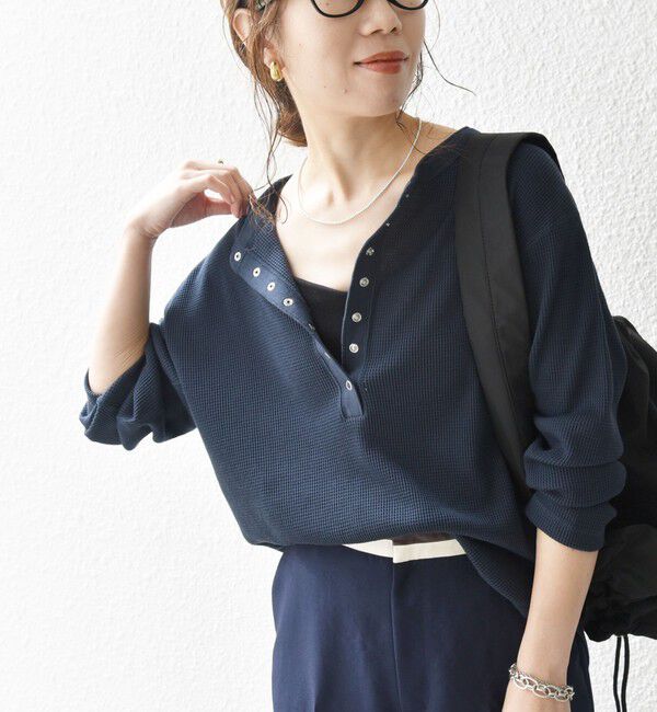 SHIPS any「SHIPS any:〈洗濯機可能〉ワッフル ヘンリーネック ラウンドヘム プルオーバー」|Tシャツ・カットソー|