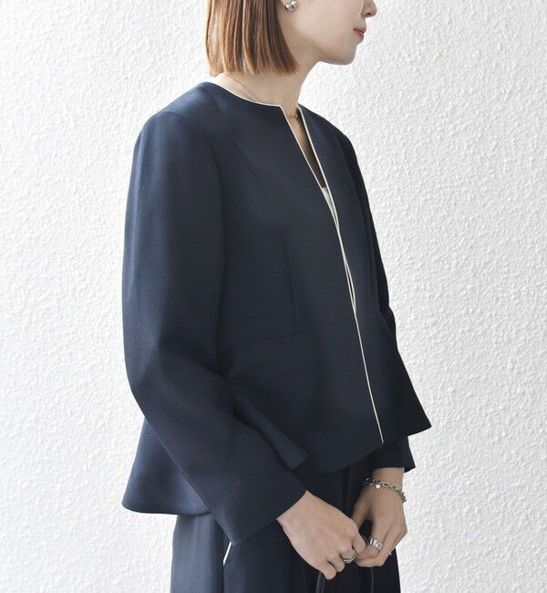 SHIPS any「SHIPS any:〈洗濯機可能〉ダブルクロス  ペプラム ノーカラー ジャケット［NAVY BLUE］」|ノーカラージャケット|