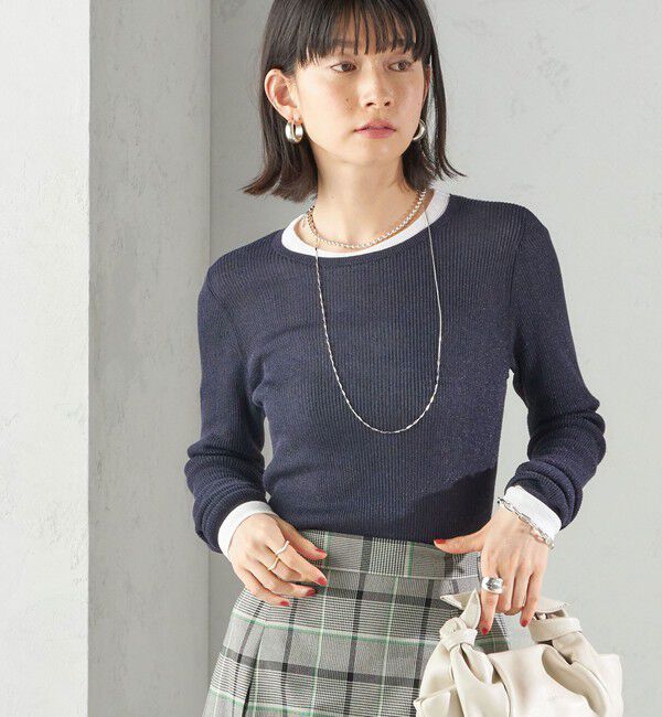 SHIPS for women「〈手洗い可能〉ラメ シアー リブ ニット プルオーバー」|ニット・セーター|ネイビー