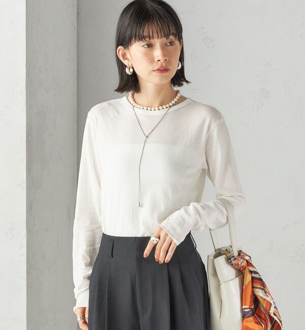 SHIPS for women「《一部追加予約》【SHIPS別注】miller: シアー ヘンリー ネック ロング スリーブ TEE」|Tシャツ・カットソー|