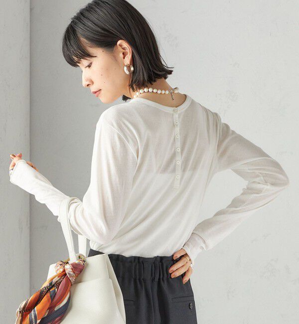 SHIPS for women「《一部追加予約》【SHIPS別注】miller: シアー ヘンリー ネック ロング スリーブ TEE」|Tシャツ・カットソー|